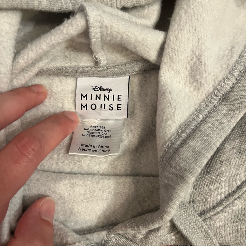 SOLD Disney | Minnie Mouse | Embroidered Flowers Bow Hoodie in Heather Gray LG - Picture 5 of 6
